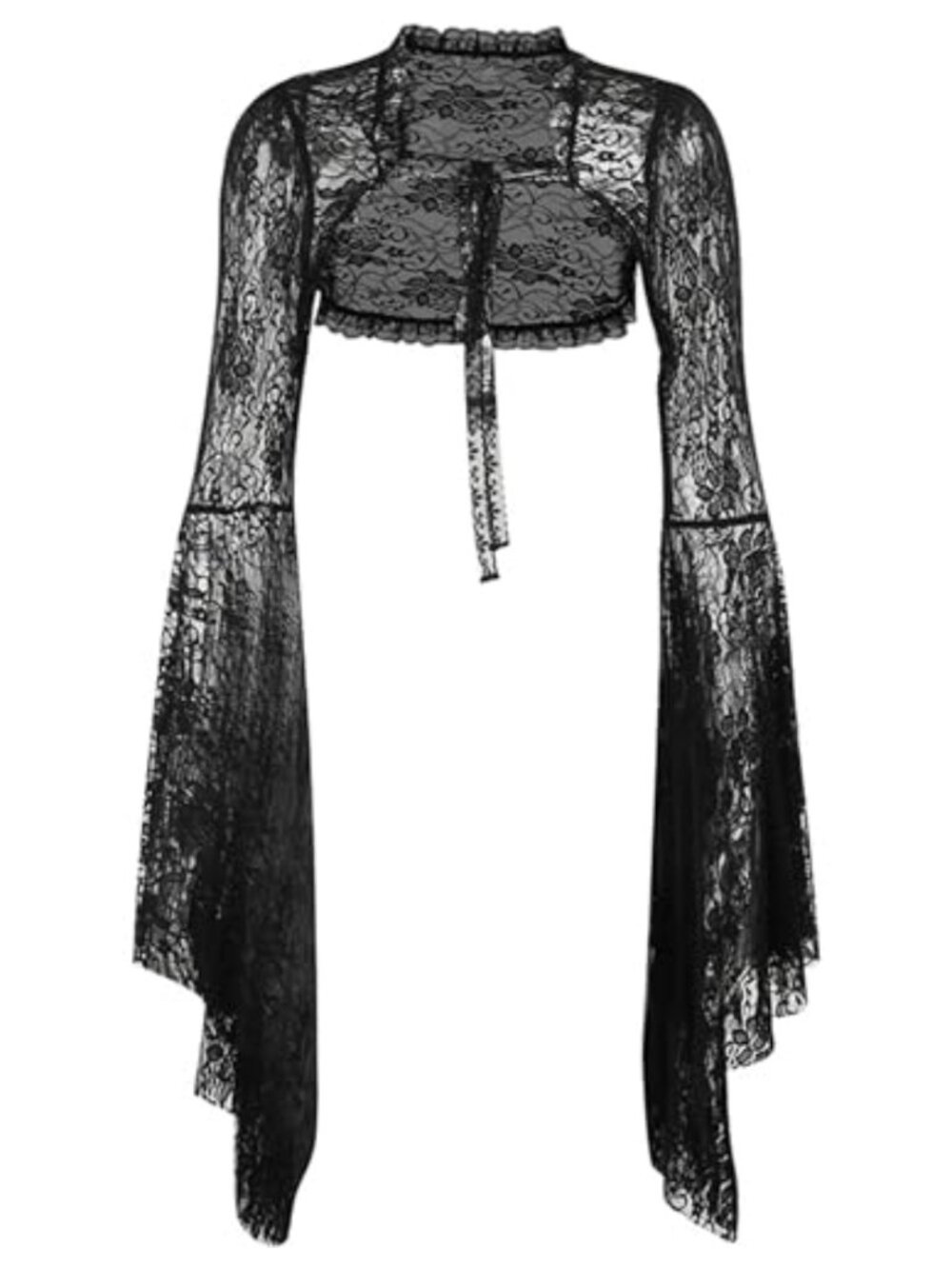 Gothic Shrug Black Sheer Floral Lace Crop Top Y2K See Through Cardigan